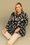 Γυναικεία Πουκάμισο Over Size Μαύρο Με Λευκό Μοτίβο Viscose Ελαστικό Curve-Plus Size