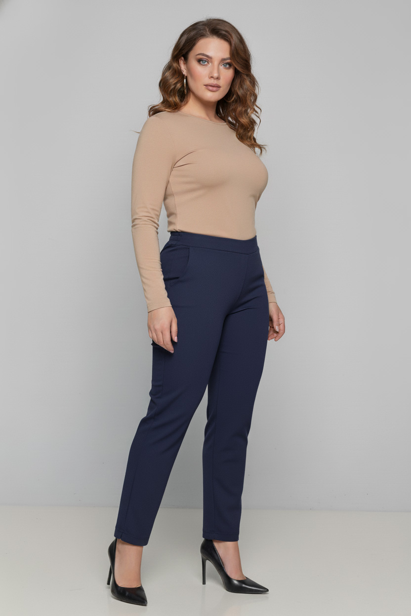 Γυναικείο Παντελόνι Κρεπ Μπλε Με Λάστιχο Πίσω Plus size