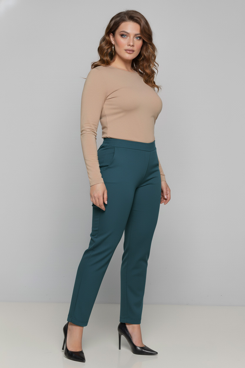 Γυναικείο Παντελόνι  Πετρόλ Με Λάστιχο Πίσω Plus size