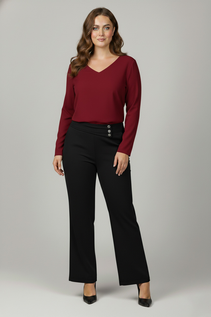 Γυναικείο Παντελόνι Viscose Μαύρο Κρεπ Καμπάνα Με Λάστιχο Plus size