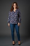 Γυναικεία Πουκάμισο Viscose Μπλε blue with leaves Ελαστικό Curve-Plus Size