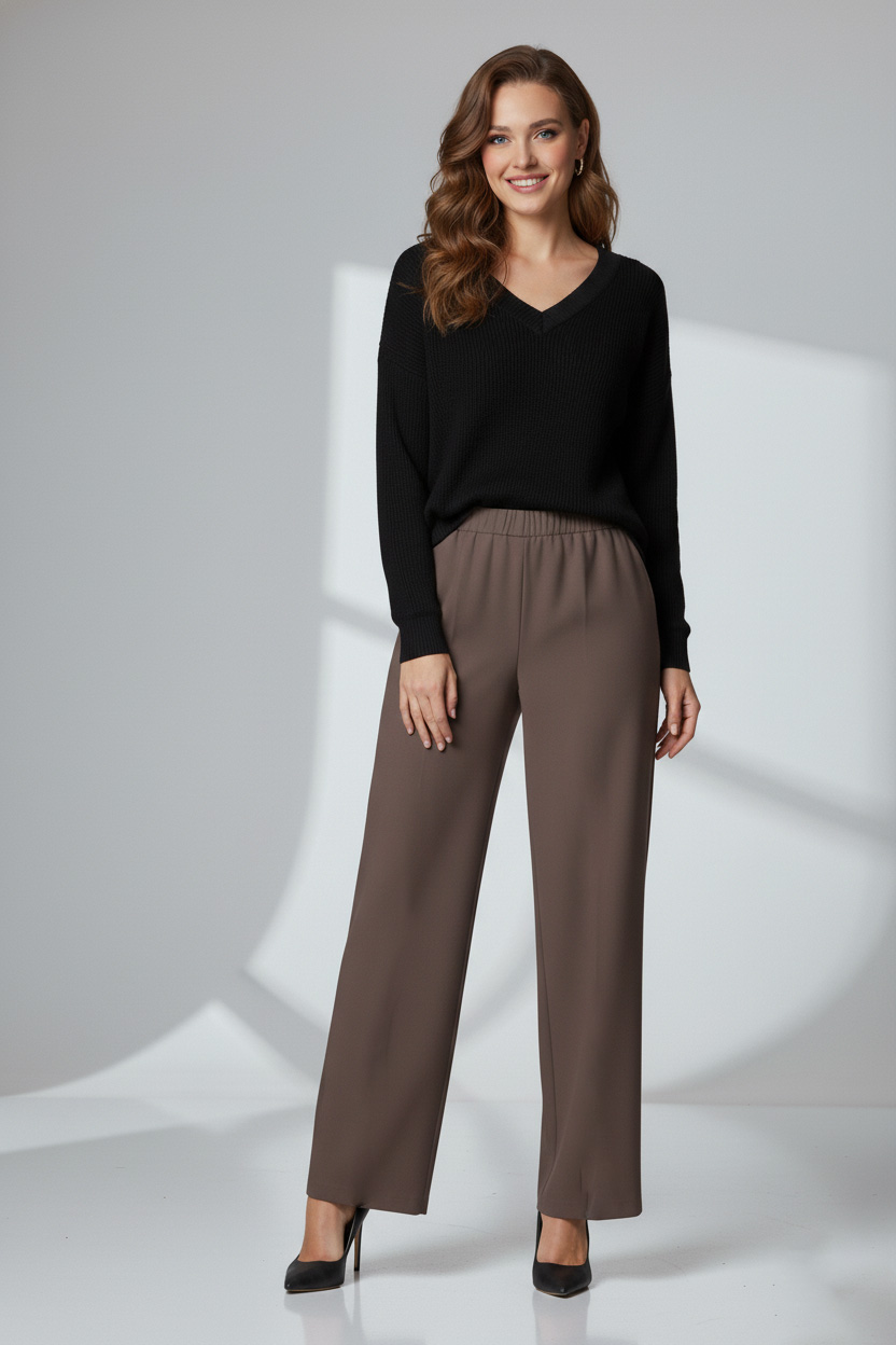 Γυναικεία Παντελόνα πολύ ελαστική Μπεζ Plus Size