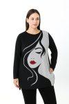 Γυναικεία Μπλούζα Xνουδωτό βισκοζ Over Size Μαύρη με Μοτίβο  Curve-Plus Size