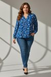 Γυναικεία Πουκάμισο Viscose Σιέλ Floral  Ελαστικό Curve-Plus Size