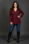 Γυναικεία Μπλούζα Με Κουμπιά Λεπτό Πλεκτό Μπορντό  Curve-Plus Size