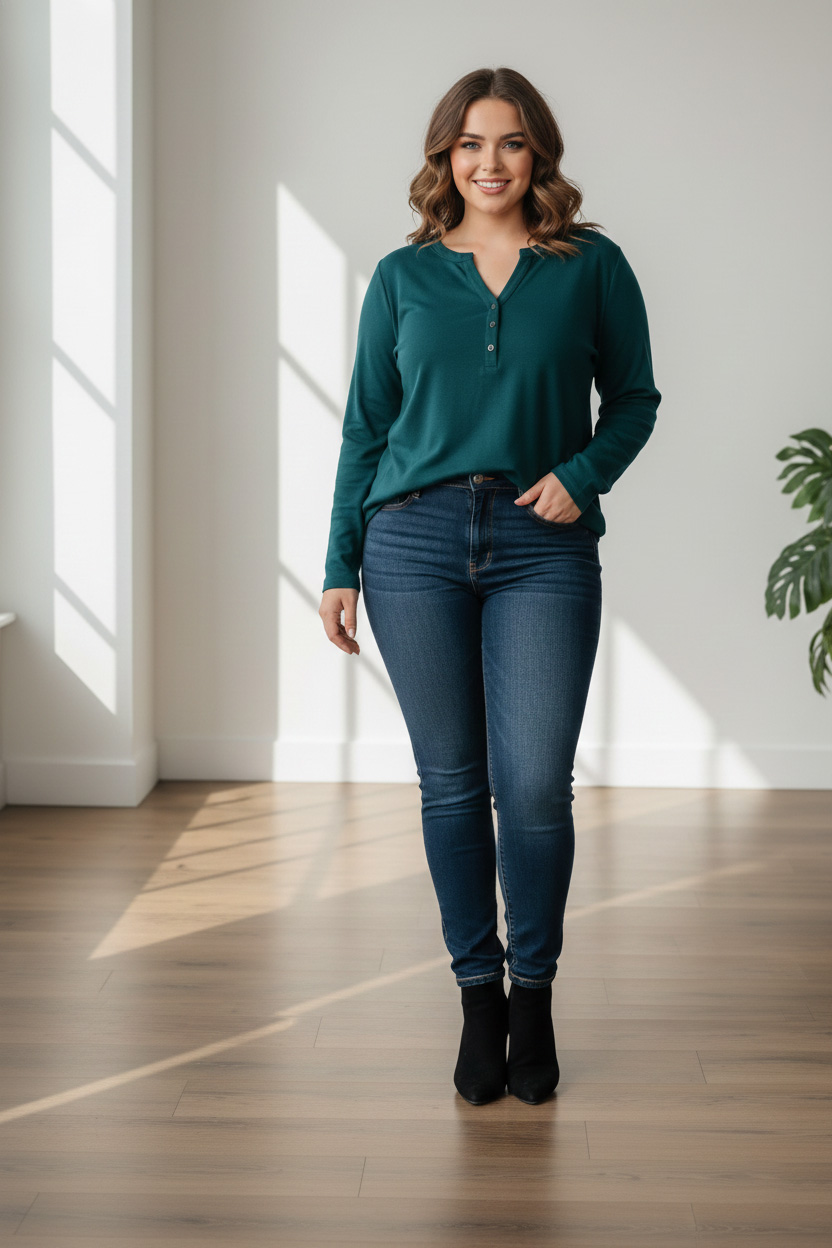 Γυναικεία Μπλούζα Με Κουμπιά Λεπτό Πλεκτό Πετρόλ Curve-Plus Size