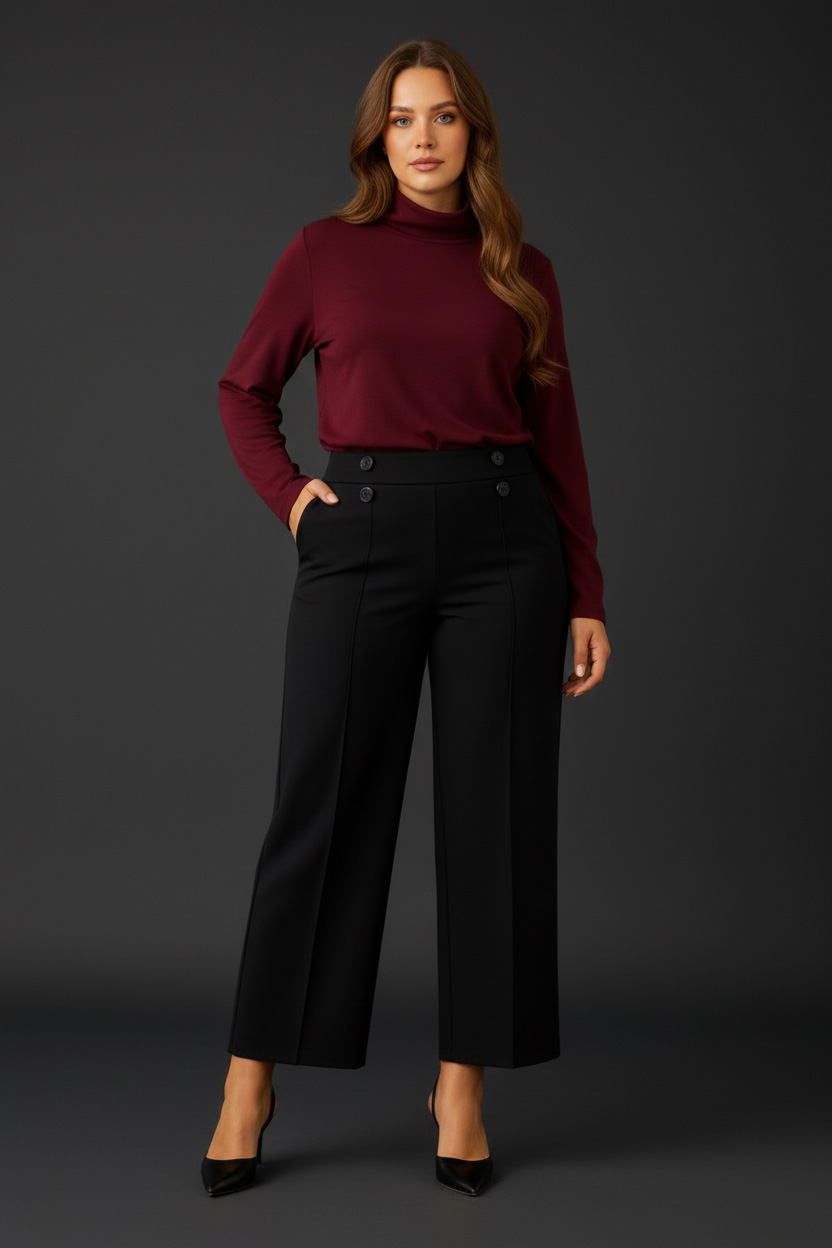 Γυναικείο Παντελόνι Με τσέπες Μαύρο Κρεπ Με Λάστιχο Plus size