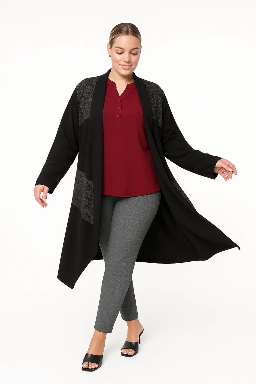 Γυναικεία Ζακέτα βισκοζ Μαύρη Με Τύπου Παγέτα Λεπτή Over Size  Curve-Plus Size