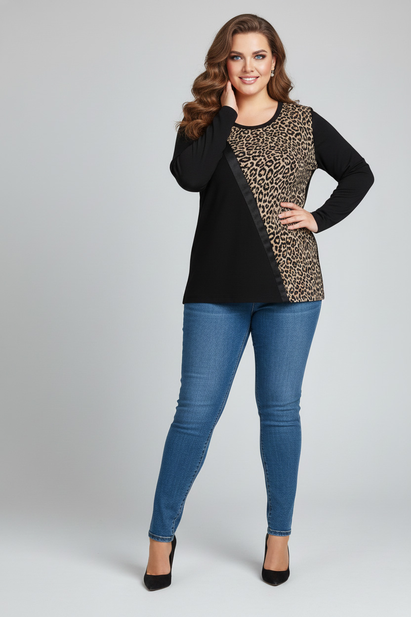 Γυναικεία Μπλούζα Viscose Μαύρη & Print Plus Size