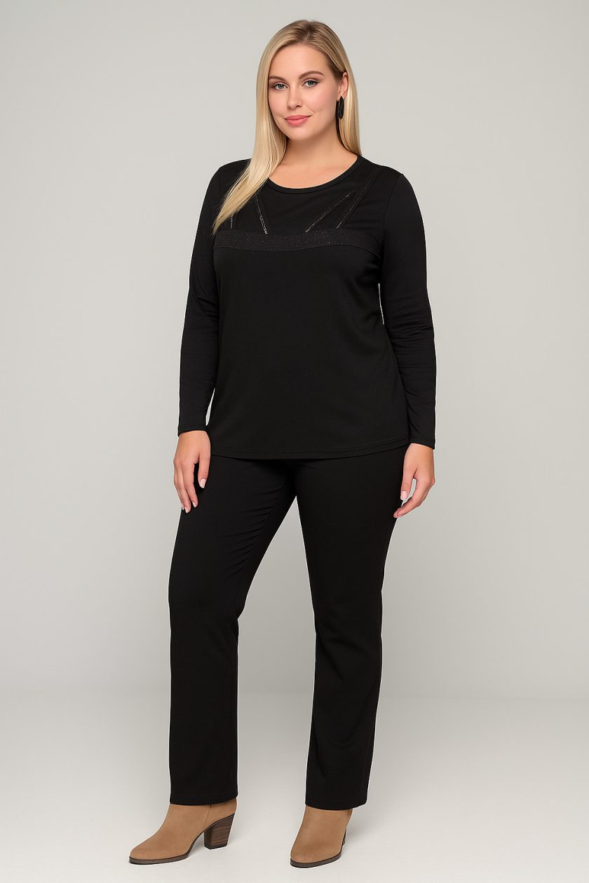 Γυναικεία Μπλούζα Viscose Μαύρη με Lurex Μοτίβο Plus Size