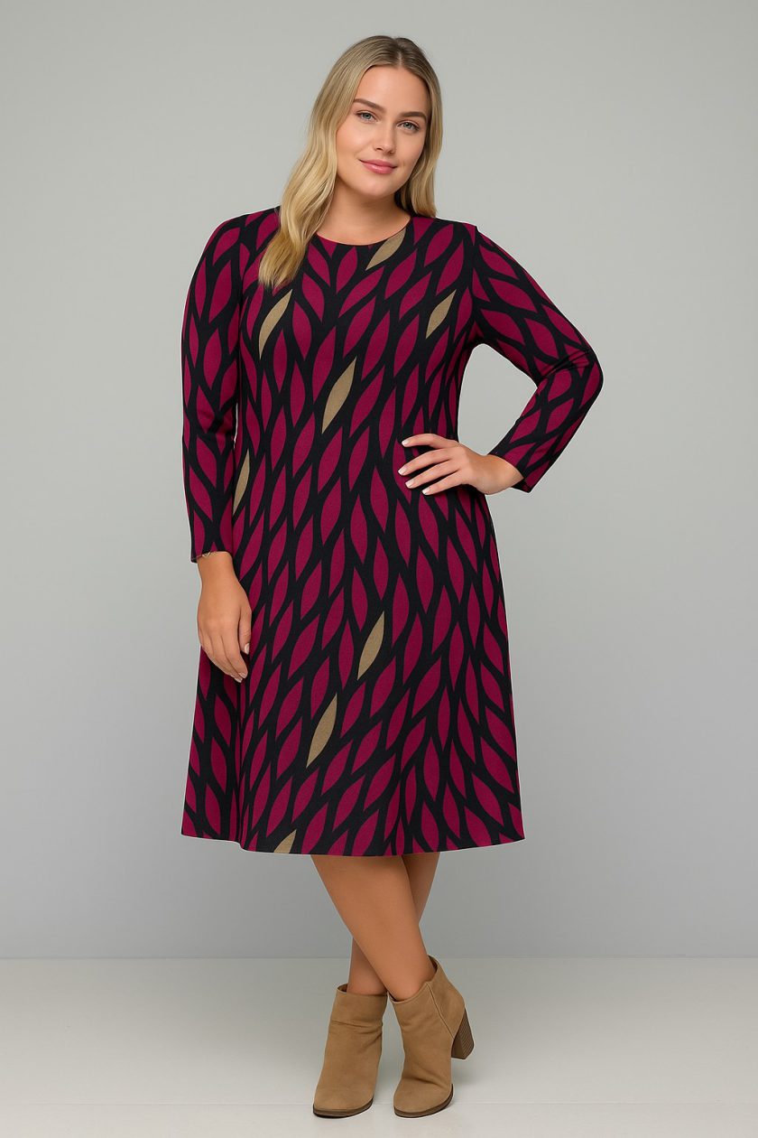Γυναικείο Φόρεμα Λαιμόκοψη Χνουδωτό Viscose Magenta Plus size