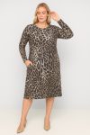 Γυναικείο Φόρεμα Viscose Χνουδωτό Print Leopard  Midi  Με Τσέπες Plus size