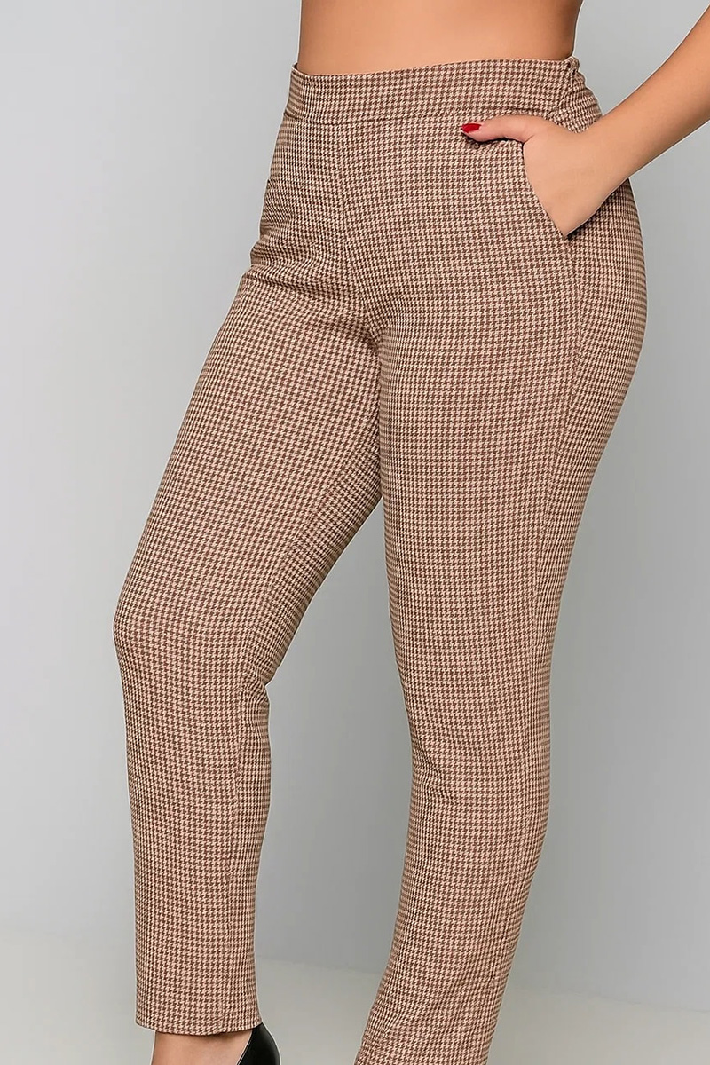 Γυναικείο Παντελόνι Καφέ Καρό Μπορντό Με Λάστιχο Πίσω Plus size