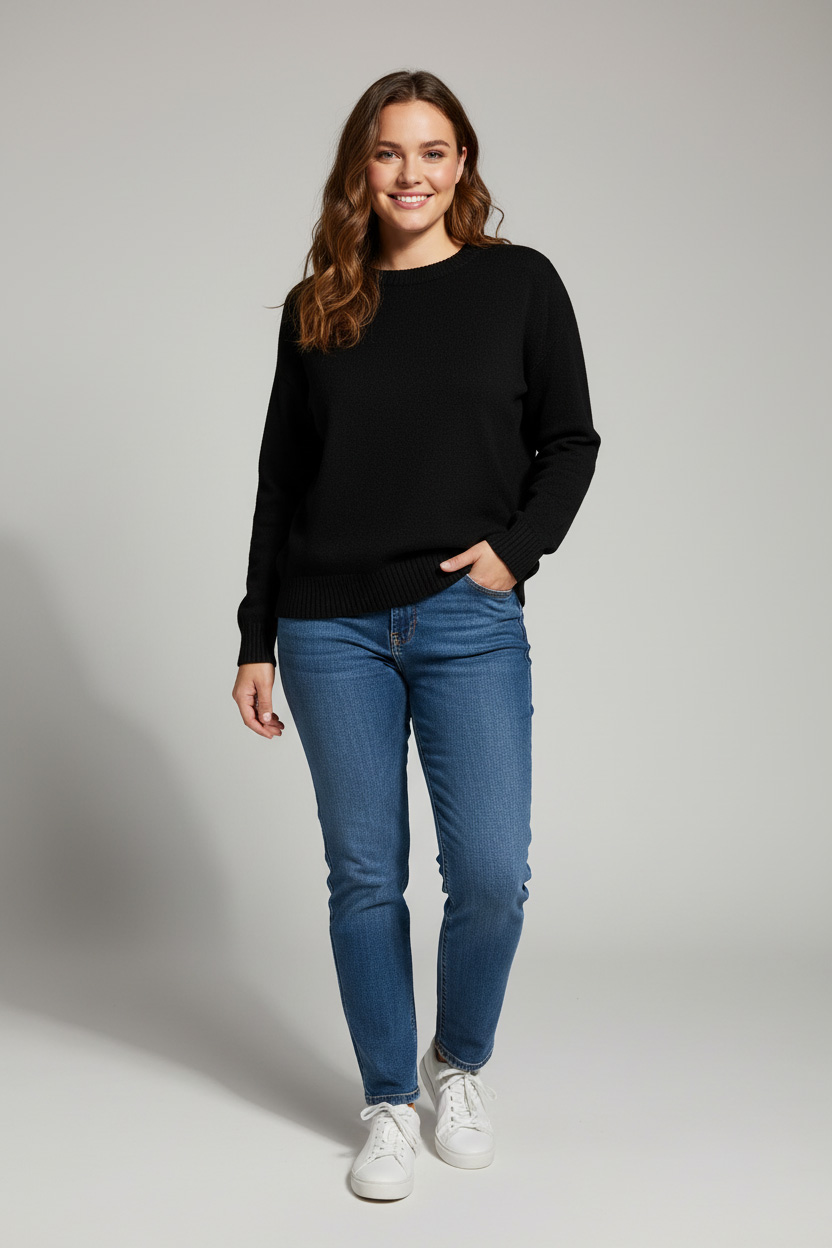 Γυναικεία Μπλούζα Πλεκτή ελαστική Λαιμόκοψη Μαύρο Χρώμα Curve-Plus Size