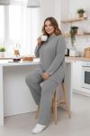 Γυναικείο Σετ φτιαγμένο από ριπ (πλεκτό) ύφασμα σε Γκρι Χρώμα  Plus Size