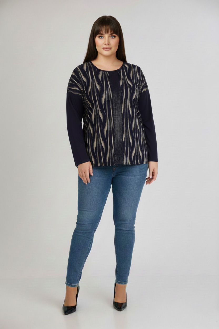 Γυναικεία Μπλούζα Viscose Μπλε με τα πυκνά αφηρημένα σχέδια Plus Sise