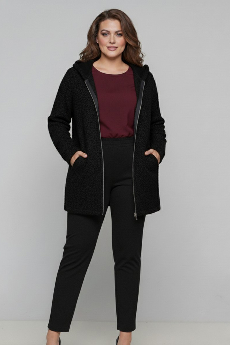 Γυναικεία Ζακέτα Μαύρη Με Μπουκλε Με Κουκούλα Curve-Plus Size