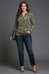 Γυναικεία Μπλούζα Πράσινο Floral σε Ψιλό Πλεκτό Με 3 Κουμπιά Curve-Plus Size