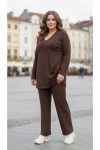 Γυναικείο Σετ V φτιαγμένο από ριπ (πλεκτό) ύφασμα σε Καφέ Χρώμα  Plus Size