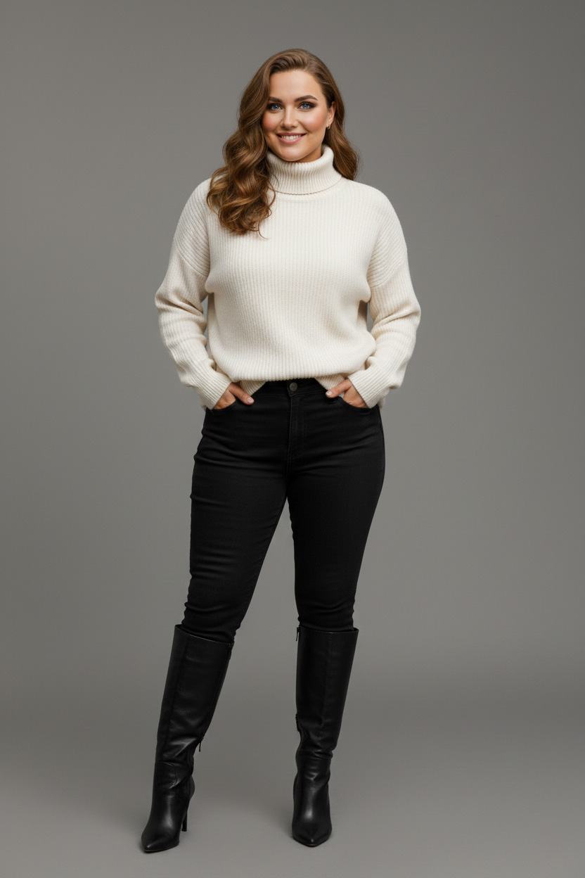 Γυναικεία Μπλούζα Πλεκτή Εκρού Ζιβάγκο ελαστική Χρώμα Curve-Plus Size