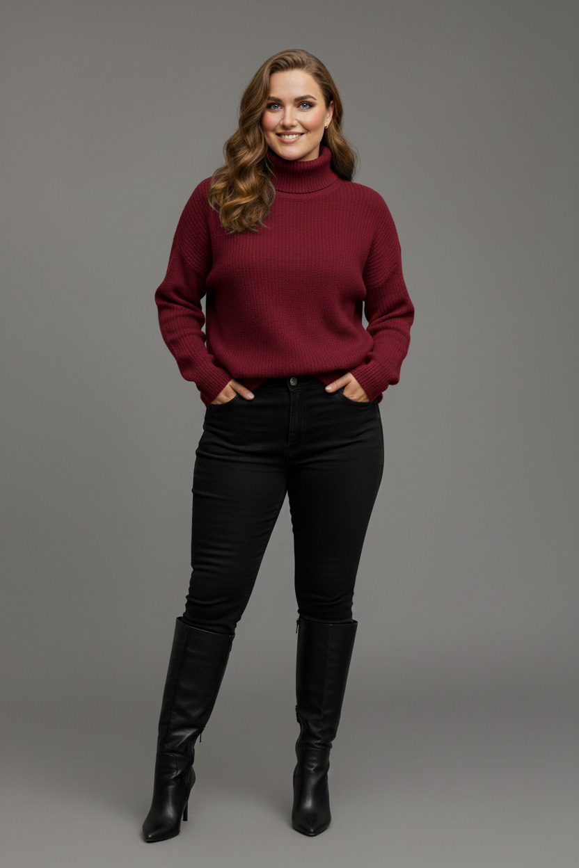 Γυναικεία Μπλούζα Πλεκτή Μπορντό Ζιβάγκο ελαστική Χρώμα Curve-Plus Size