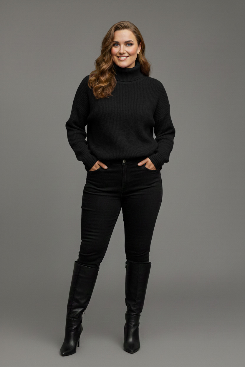 Γυναικεία Μπλούζα Πλεκτή Μαύρη Ζιβάγκο ελαστική Χρώμα Curve-Plus Size