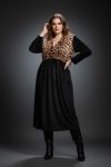 Γυναικείο Φόρεμα Κρουαζέ Βελουτέ Μαύρο/Leopar Plus size