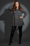 Γυναικεία Μπλούζα Γκρι Με Μαύρο Μοτίβο Λεπτό Πλεκτό Με Κουμπιά ελαστική Curve-Plus Size