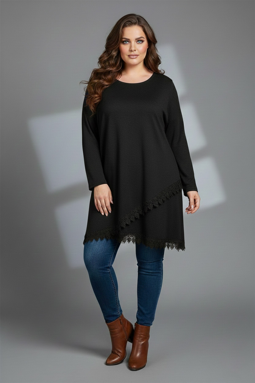 Γυναικεία Μπλούζα Μαύρο Λεπτό Πλεκτό ελαστική Curve-Plus Size