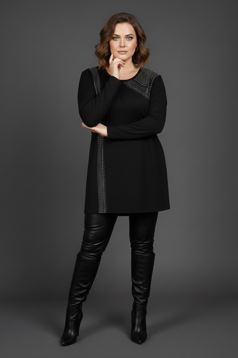 Γυναικεία Τουνίκ Viscose Μαύρο Με Σχέδιο Ρίγα στο Πλάι Plus size