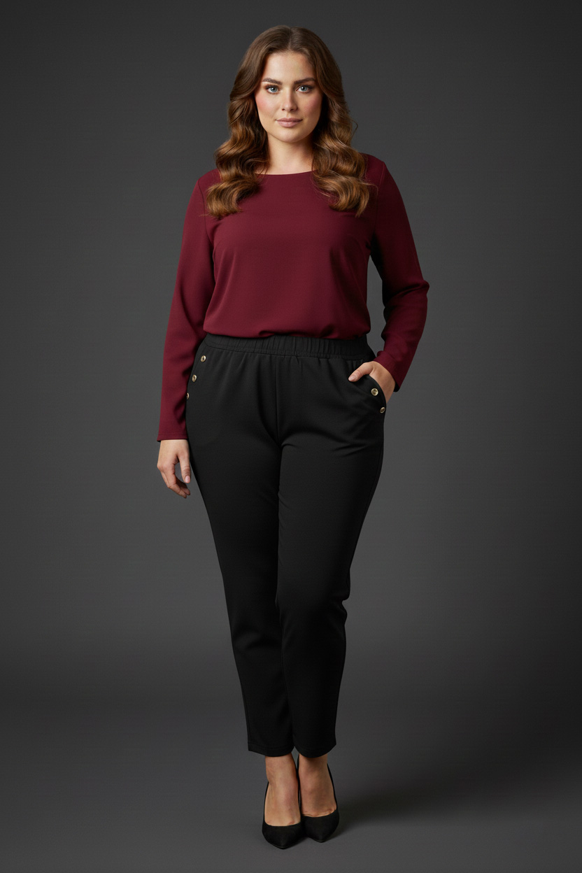 Γυναικείο Παντελόνι Μαύρο Φούτερ αχνούδιαστο Με Τσέπες, Με Λάστιχο Plus size