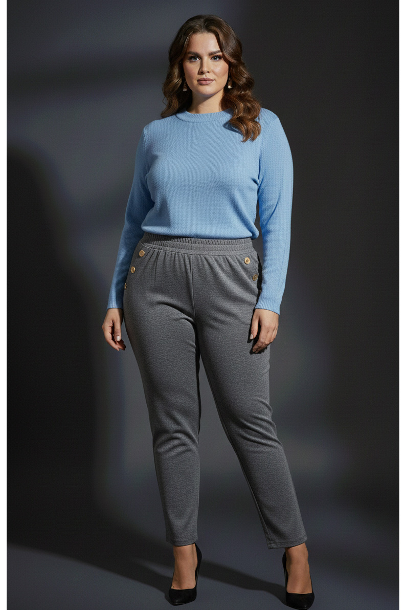 Γυναικείο Παντελόνι Γκρι Φούτερ αχνούδιαστο Με Τσέπες, Με Λάστιχο Plus size