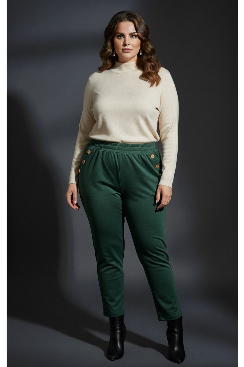 Γυναικείο Παντελόνι Πράσινο Φούτερ αχνούδιαστο Με Τσέπες, Με Λάστιχο Plus size