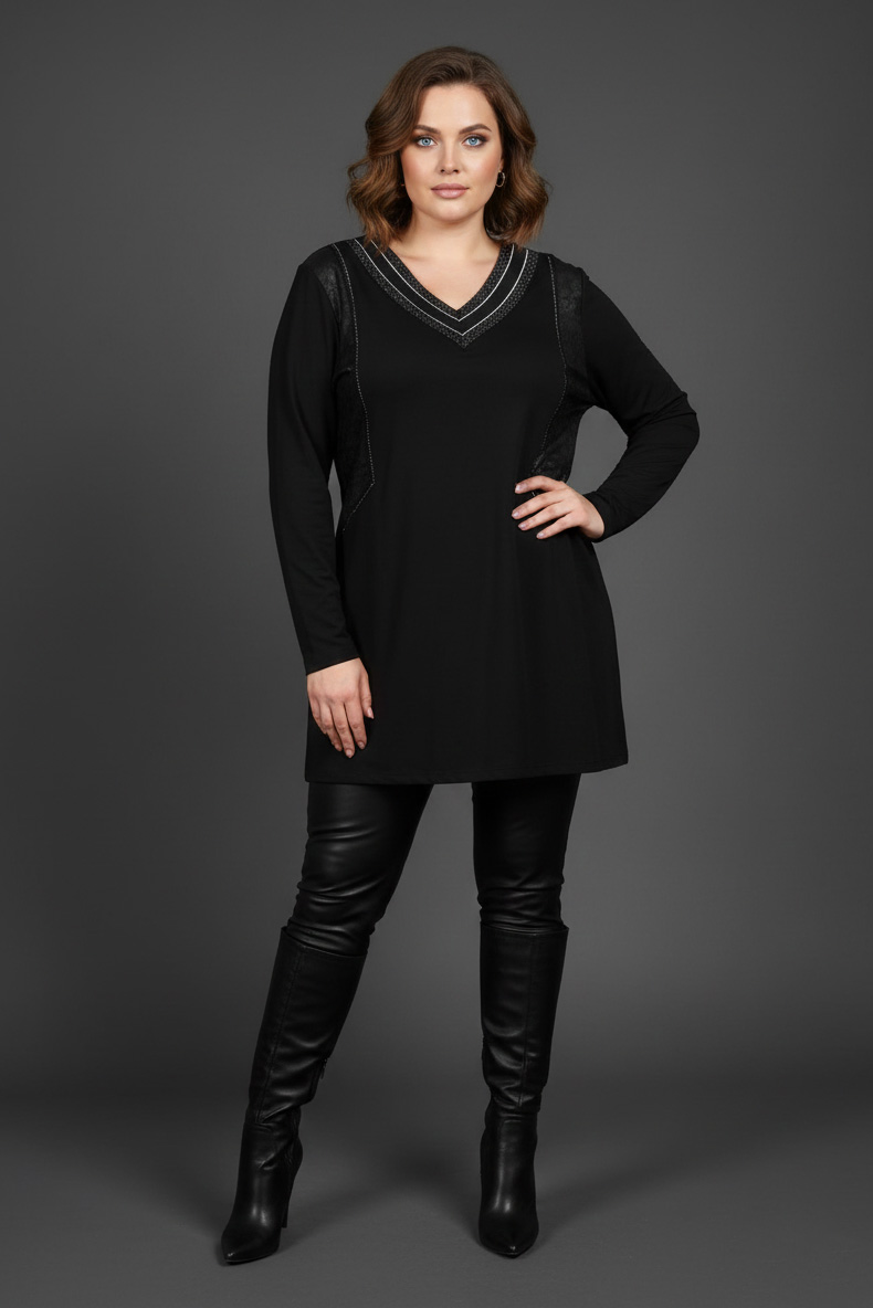 Γυναικεία Τουνίκ Viscose V Μαύρο Με Σχέδιο Στο Πλάι Με Plus size