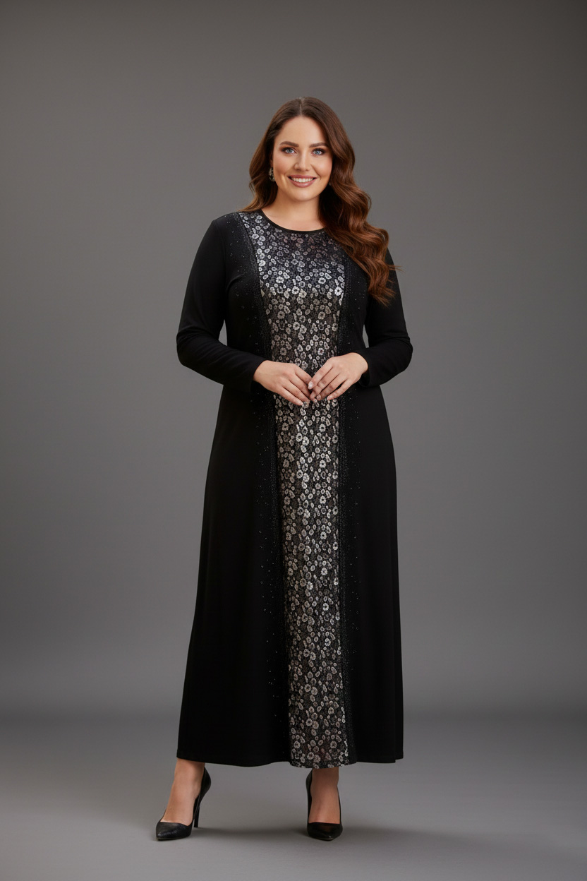 Γυναικείο Φόρεμα Viscose Μαύρο με animal print λεπτομέρειες διακοσμητικά πάνελ Plus size