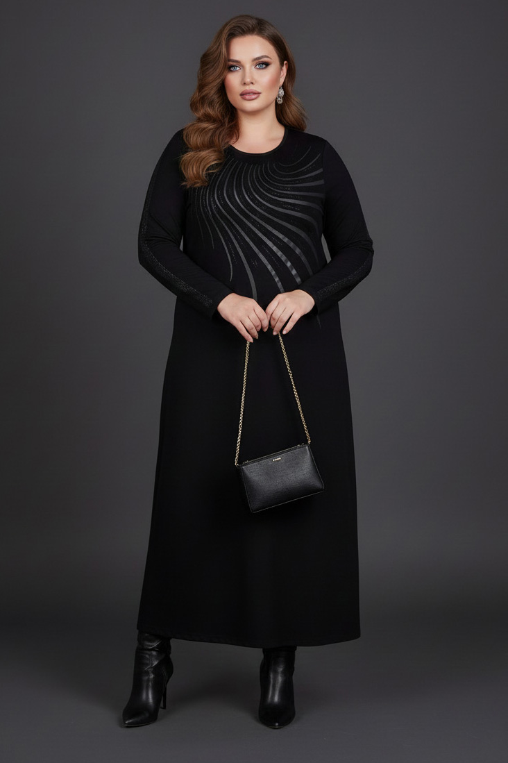 Γυναικείο Φόρεμα Viscose Μαύρο ασημί σχέδιο ακτίνες στο στήθος Plus size