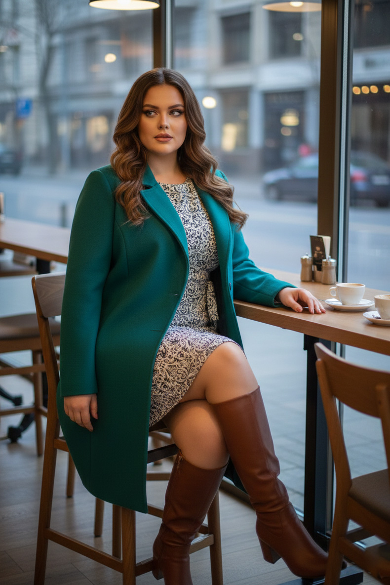 Γυναικείο Παλτό βελούρ Πράσινο Με Φόδρα Με Κουμπιά Τσέπες Curve-Plus Size