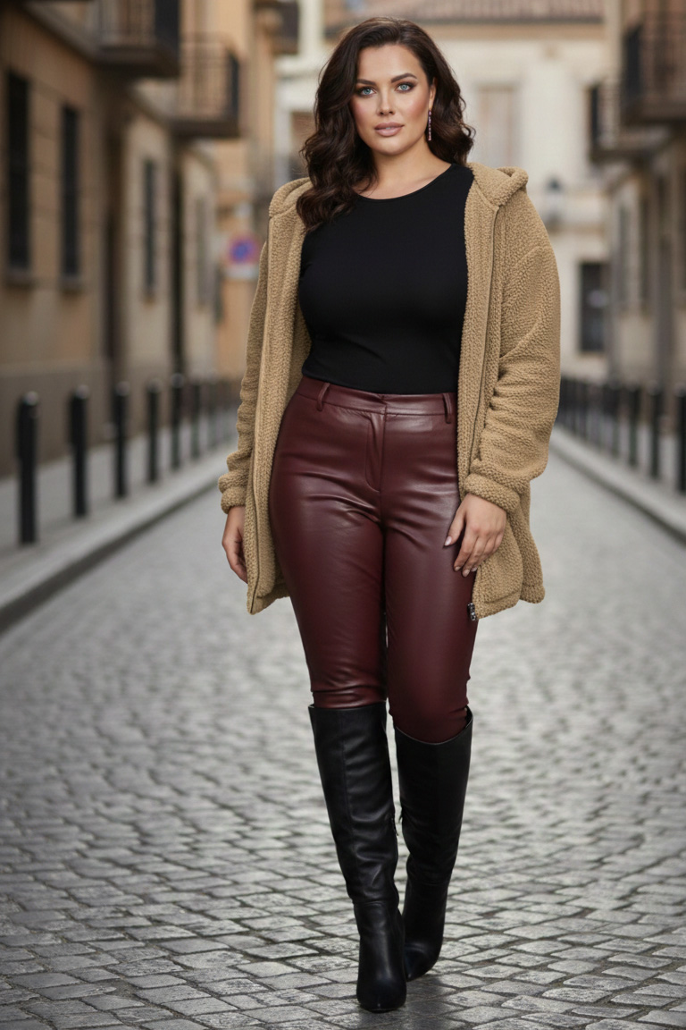 Γυναικεία Ζακέτα Μπεζ προβατάκι Με Κουκούλα Curve-Plus Size