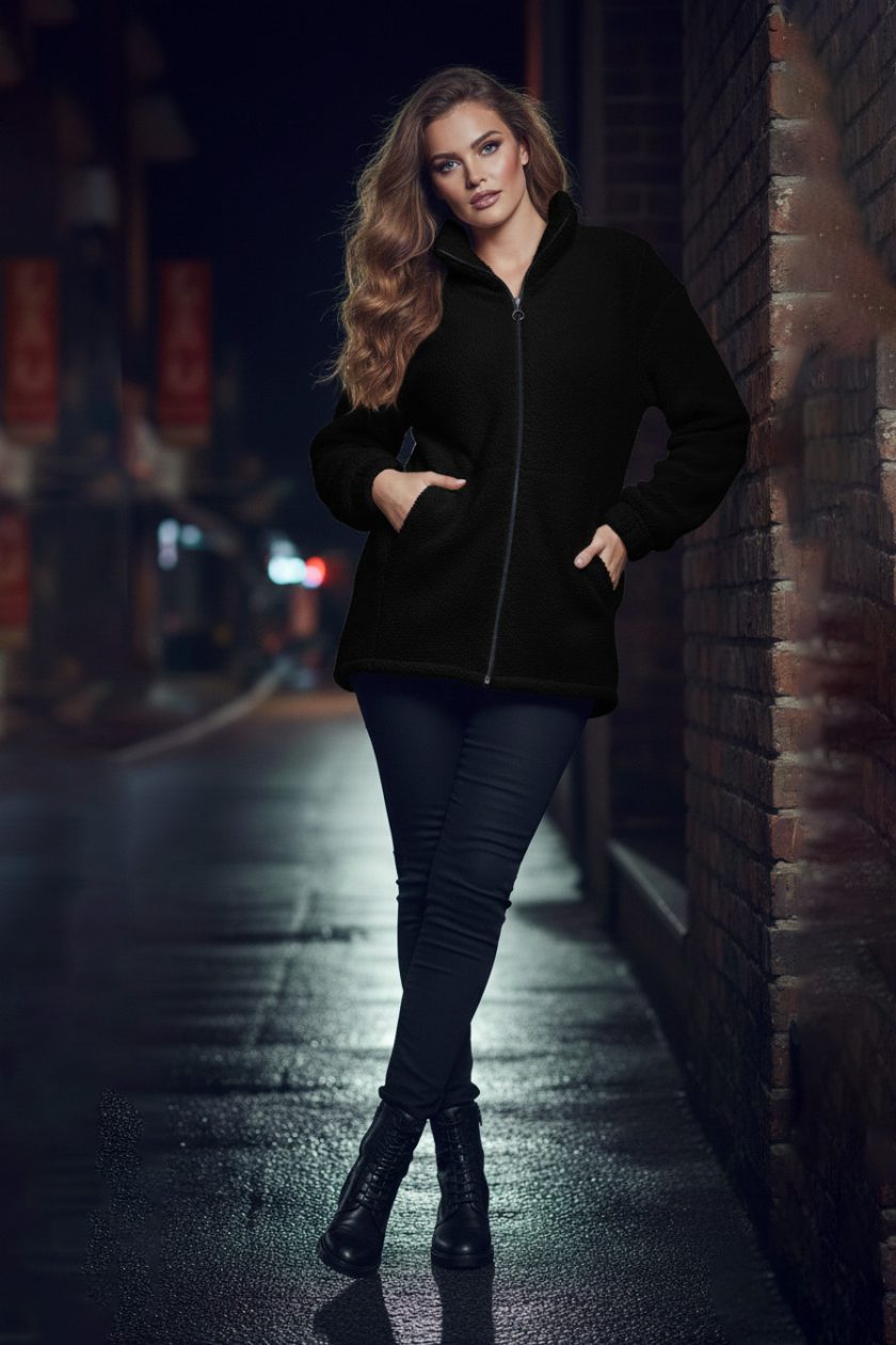 Γυναικεία Ζακέτα Μαύρο τύπου "teddy Με Γιακά Curve-Plus Size