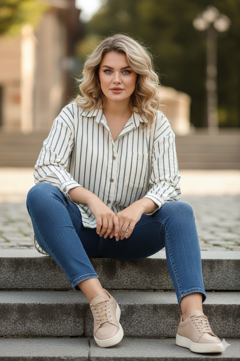 Γυναικείο Ριγέ Oversized Striped Relaxed Shirt: Διαχρονική Κομψότητα σε Κάθε Ρίγα -Plus Size-Over Size