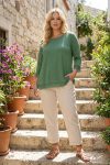 Γυναικεία Πράσινη Μπλούζα Viscose με Λεπτομέρειες Δαντέλας & Μανίκι 3/4 Curve-Plus Size