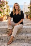 Γυναικεία Γυναικεία Μαύρη Μπλούζα Viscose-Blend με Crochet Λεπτομέρειες-Plus Size