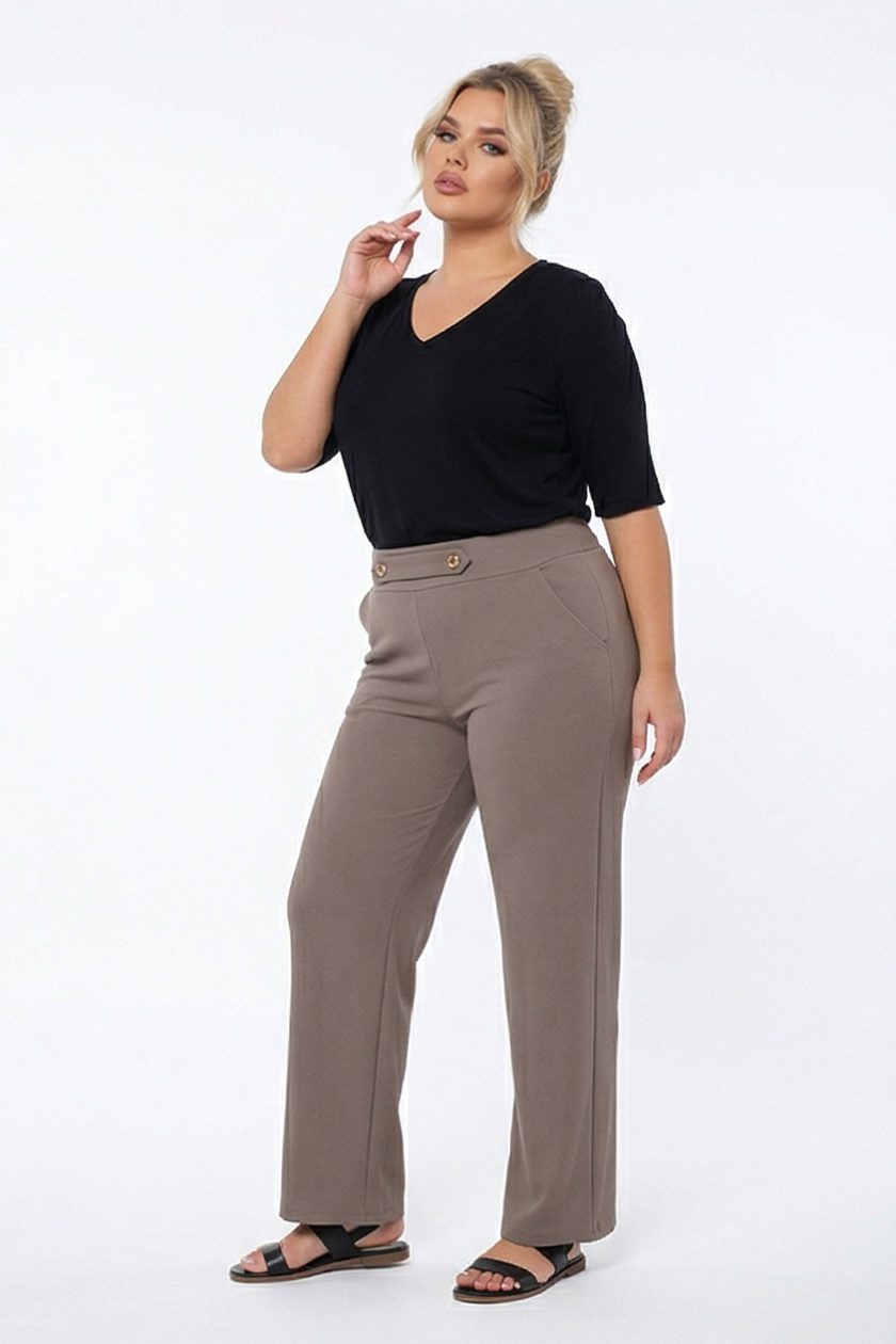 Γυναικείο Παντελόνι Φαρδύ Μπεζ Κρεπ Plus Size