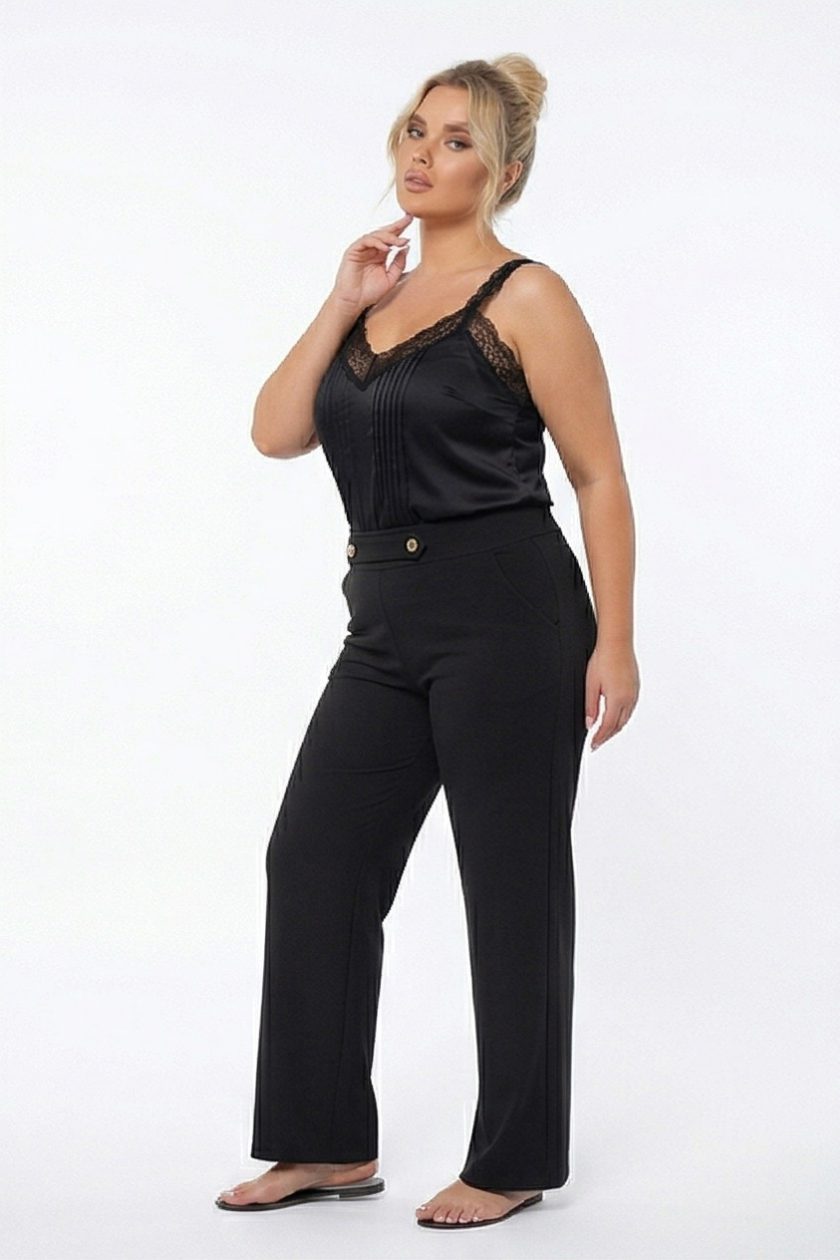 Γυναικείο Παντελόνι Φαρδύ Μαύρο  Κρεπ Plus Size - XL