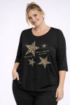 Γυναικεία Μπλούζα Μαύρη ,Viscose με Λεπτομέρειες Glitter & Ανάγλυφα Αστέρια-Plus Size