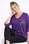 Γυναικεία Μπλούζα Μοβ ,Viscose με Λεπτομέρειες Glitter & Ανάγλυφες Πεταλούδες-Plus Size