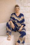 Γυναικείο Σετ Tie-dye print σε navy και μπεζ Παντελόνι από ζέρσεϊ  - Plus Size