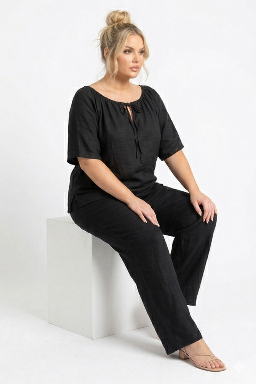 Γυναικείο Σετ 2 PCS  loose μπλούζα & παντελόνα – Μαύρο- Plus Size
