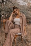 Γυναικείο Σετ Loose Linen Set σε Taupe Απόχρωση – Shirt & Wide Leg Παντελόνα Plus Size