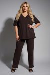 Γυναικείο Σετ Καφέ , V Μπλούζα & Παντελόνα - Plus Size